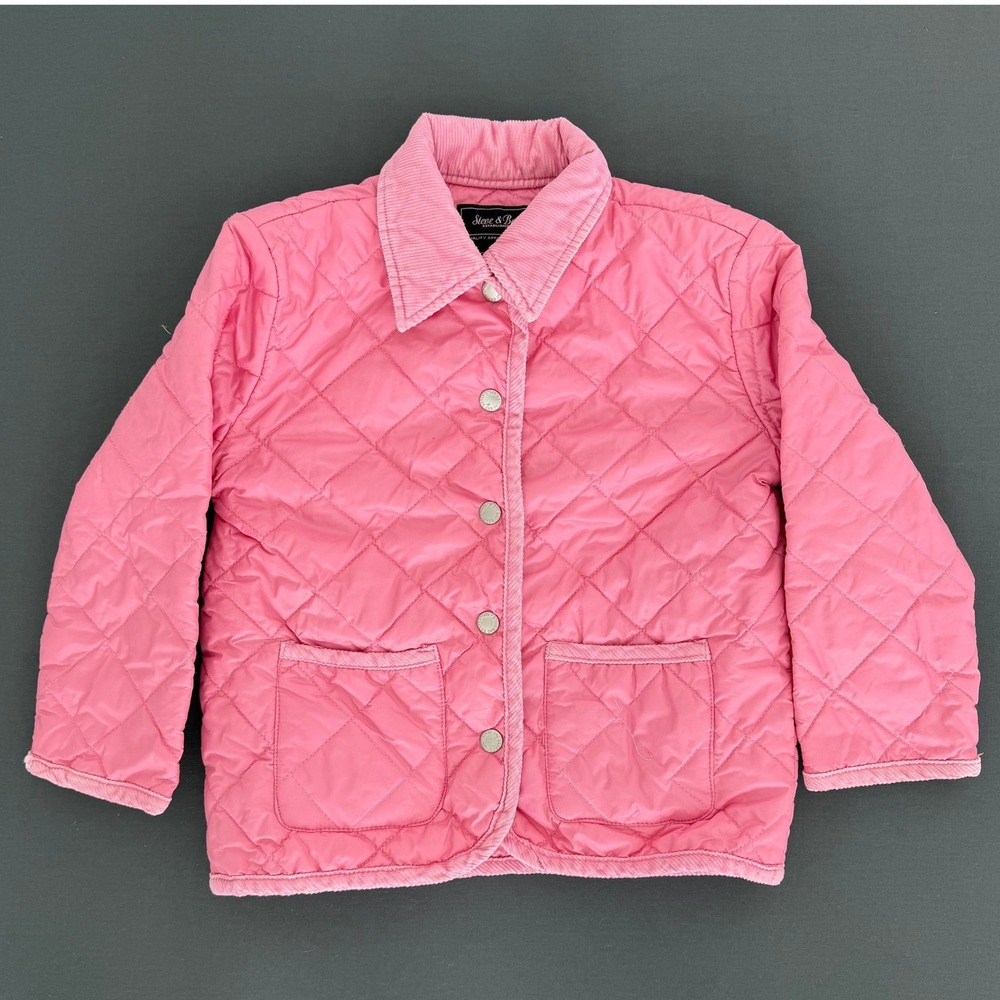 Steve & Barrys Girls Pink Quilted Barn Jacket Corduroy Trim XS 4 S21472